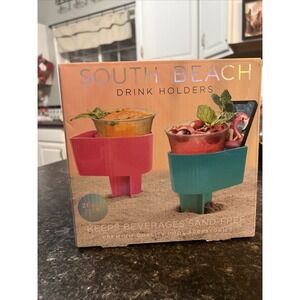 South Beach Drink Holders Sand Set Of 2‎ Pink And Teal New In Box